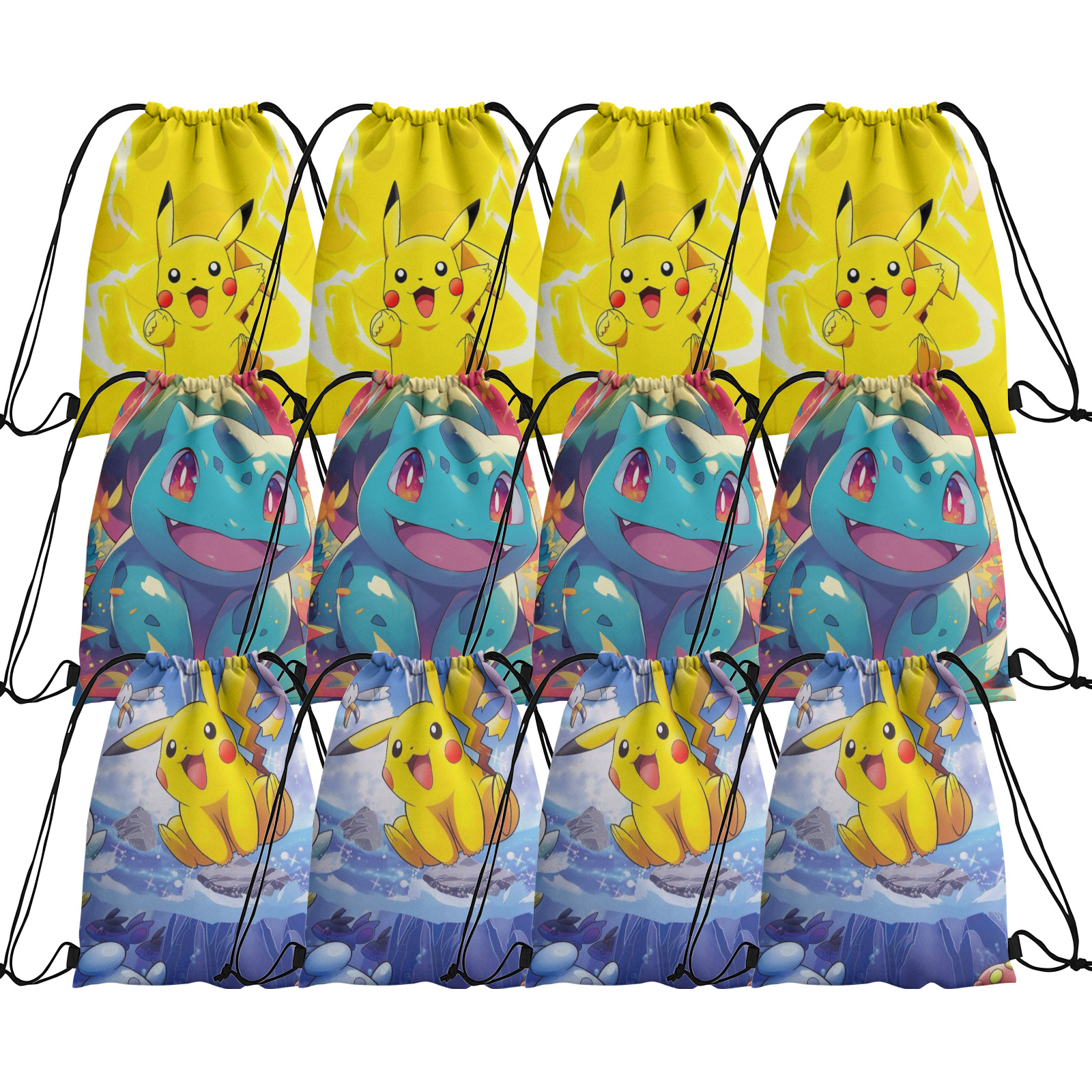 12 Packs Pokémon Candy Drawstring Bag – Perfect Cartoon Goodie Favor Bags for Boys and Girls Birthday \u0026 Halloween Party